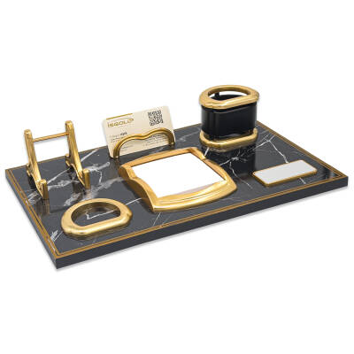 ASİL SİYAH-ALTIN MERMER DESENLİ MASA SETİ