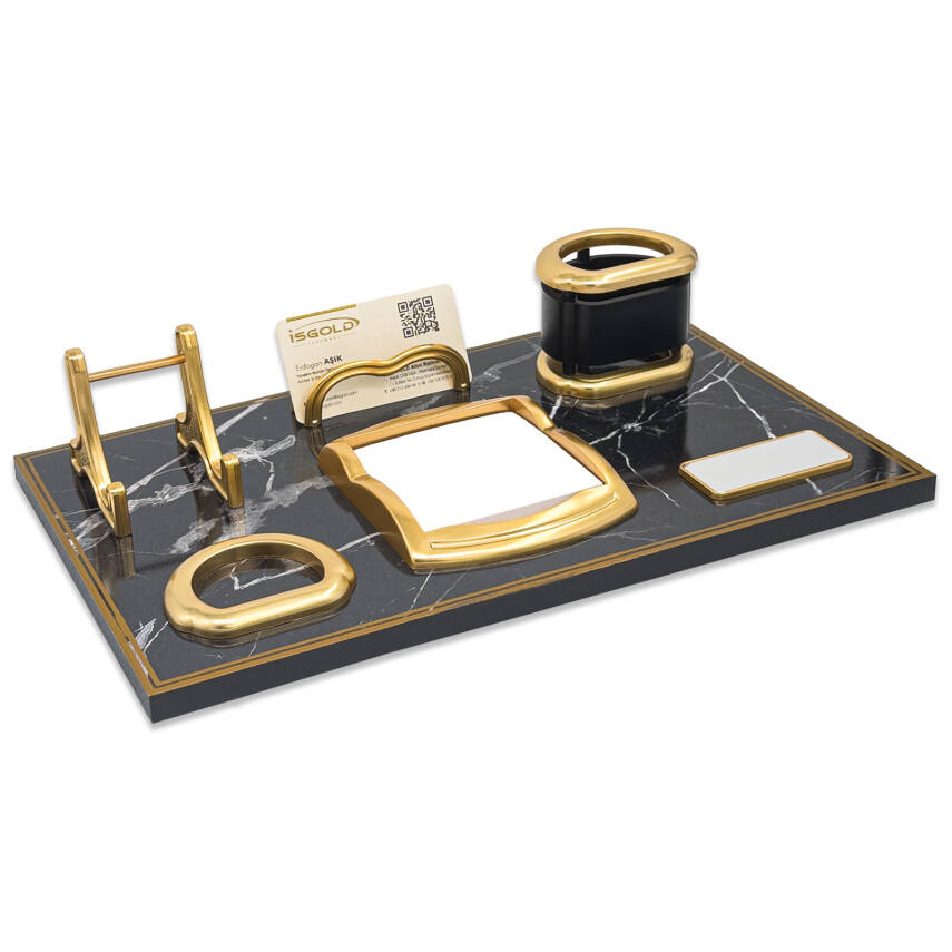 ASİL SİYAH-ALTIN MERMER DESENLİ MASA SETİ - 1