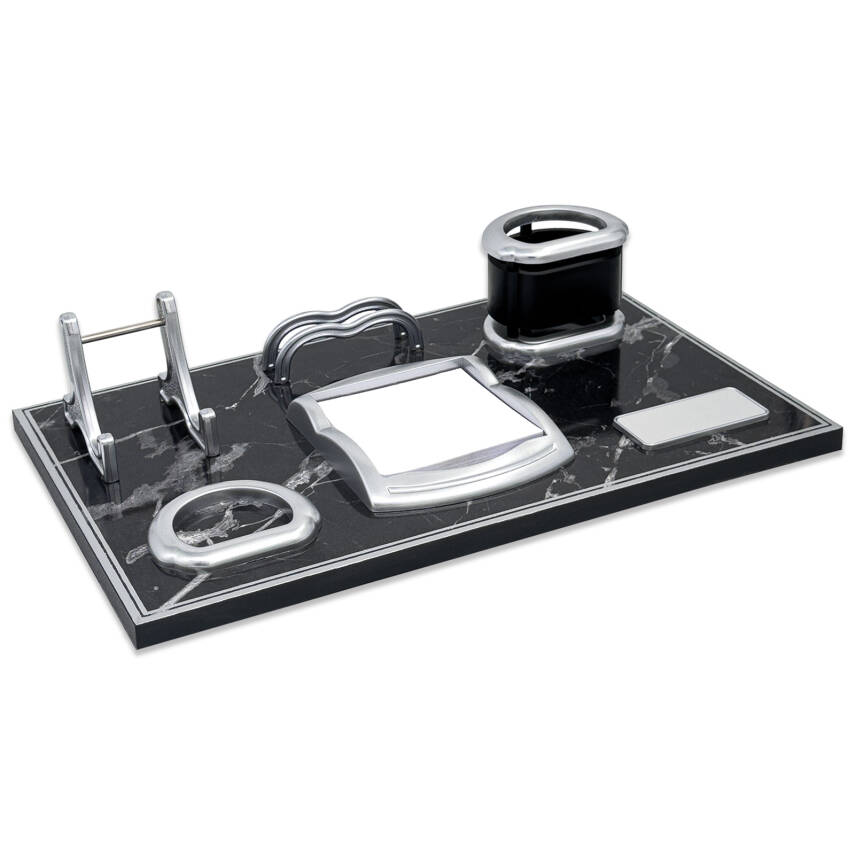 ASİL SİYAH-GÜMÜŞ MERMER DESENLİ MASA SETİ - 1