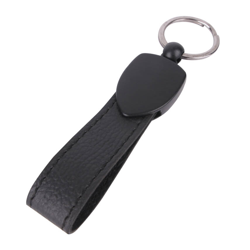 DÜZPELİT SİYAH METAL - DERİ ANAHTARLIK - 1