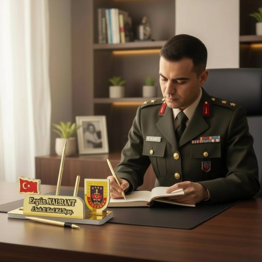 Jandarma Logolu Türk Bayraklı Masa İsimlik - 2
