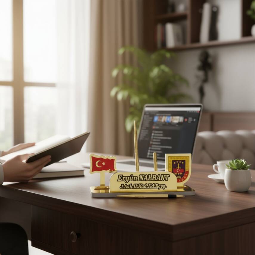 Jandarma Logolu Türk Bayraklı Masa İsimlik - 4