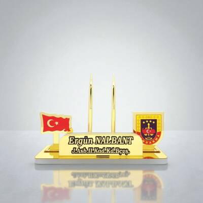 Jandarma Logolu Türk Bayraklı Masa İsimlik - 5