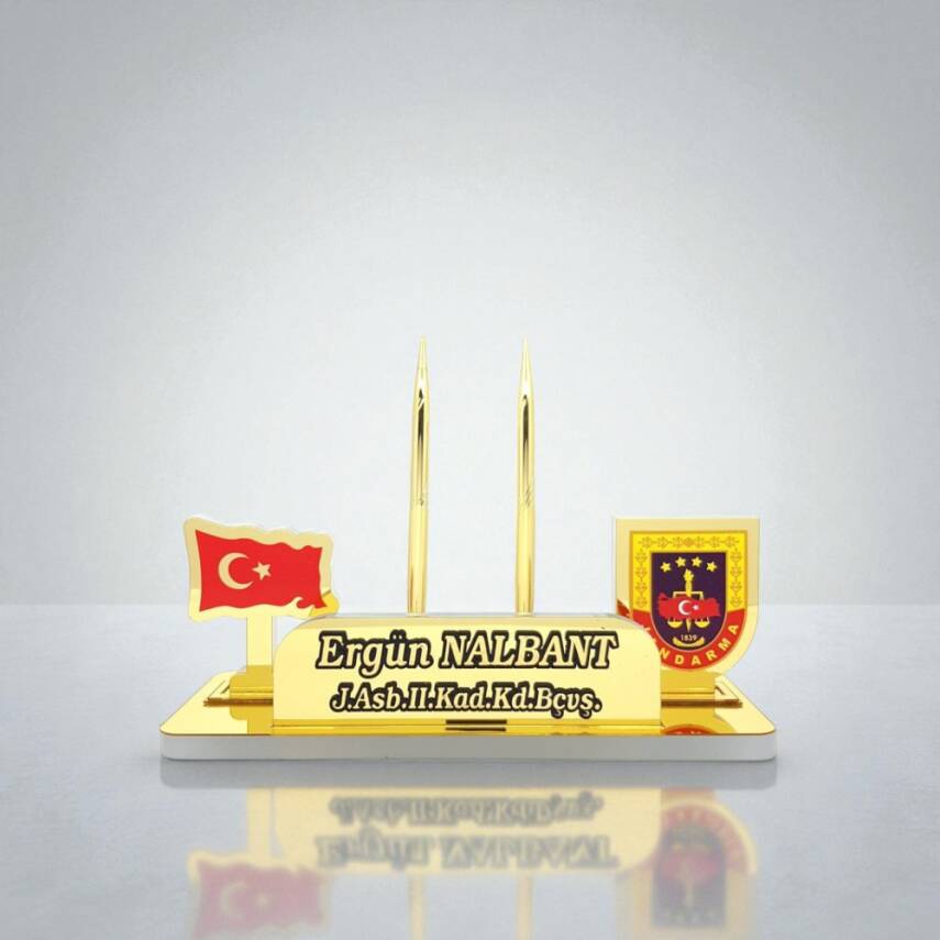 Jandarma Logolu Türk Bayraklı Masa İsimlik - 5