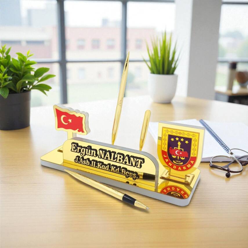 Jandarma Logolu Türk Bayraklı Masa İsimlik - 3
