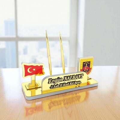 Jandarma Logolu Türk Bayraklı Masa İsimlik