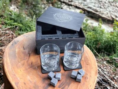 Kişiye Özel Siyah Ahşap Kutulu İkili Viski Seti