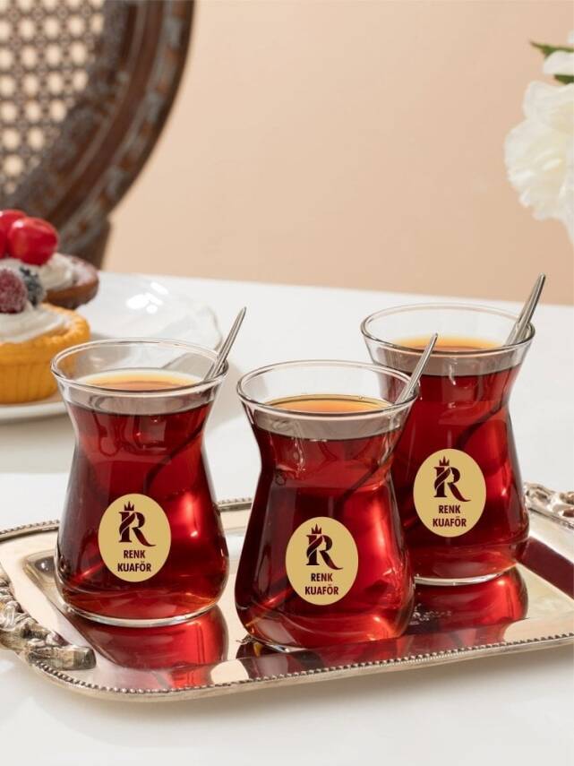 Özel seri Altın renk logolu çay bardağı - 1