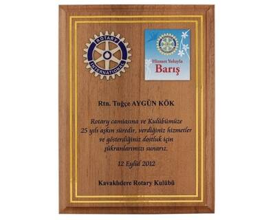 Rotary Kulübü Özel Ahşap Plaket Özel Üretim Süet Kutulu