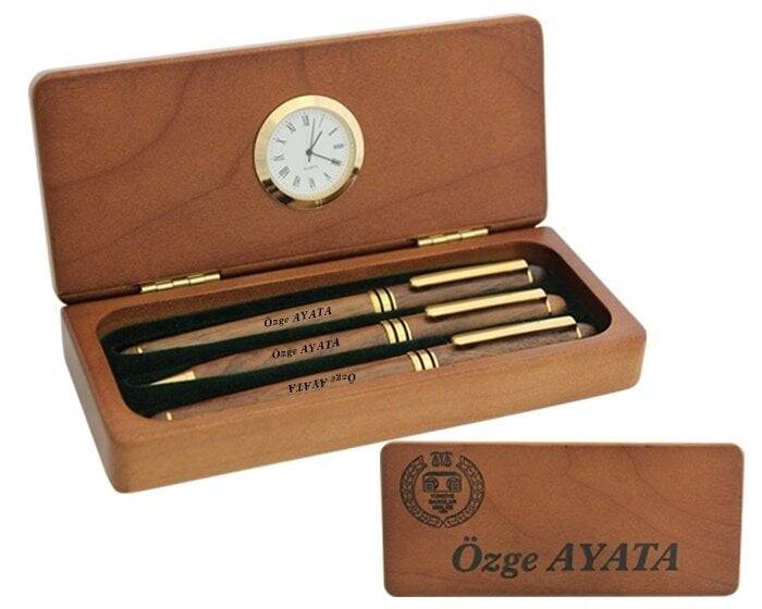 Saatli Ahşap Kalem Seti - 1