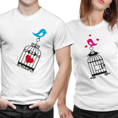 Sevgililer Gününe Özel Kafesli Bülbül Çift T-Shirt XL Beden