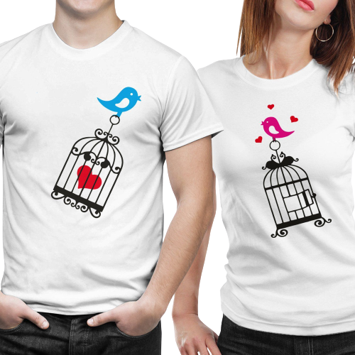 Sevgililer Gününe Özel Kafesli Bülbül Çift T-Shirt XL Beden - 1