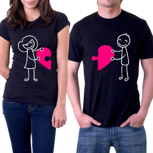 Sevgililer Gününe Özel Puzzle Kalp Çift T-Shirt XL Beden - 1
