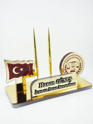Türk Bayraklı Büroya Hediyelik Masa İsimliği